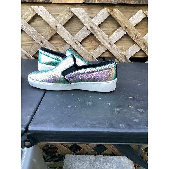 Michael KORS KEATON MK LOGO IRIDESCE WOMENS SKATE SNAKE SNEAKERS 6M/36M - Picture 3 of 5